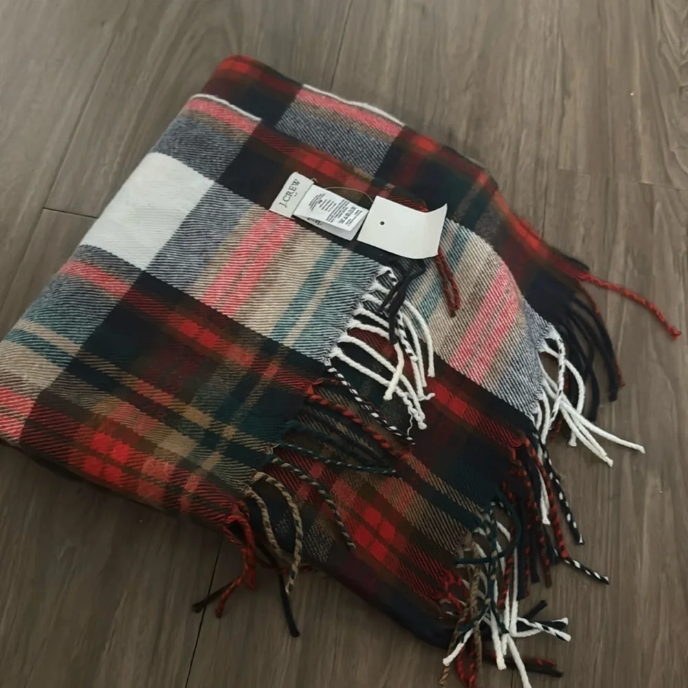J. Crew Factory Classic Plaid Fringe Scarf in Juniper Plaid
